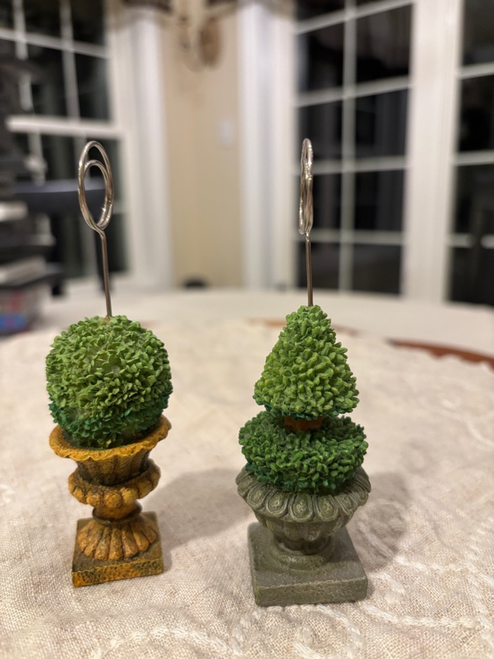 Abrand. Green Topiary Card Holders with Gold and Gray Urns - Picture 2 of 4